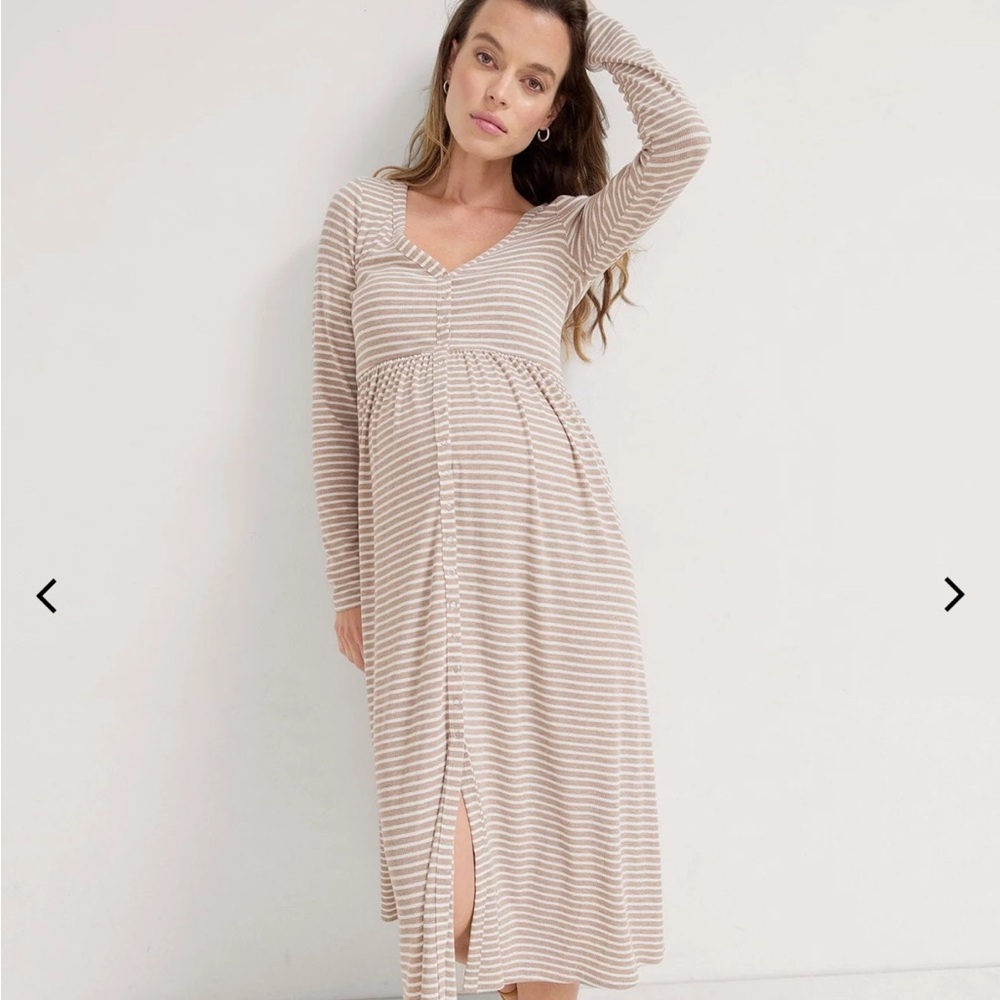 Hatch The Softest Rib Nursing
Dress - Biscotti/Ivory stripe - Size 1